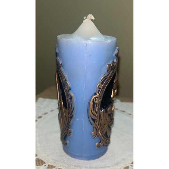 Candle Jasco 1978 Christmas Adoration Madonna & Child Blue Gold 5" Vintage - Picture 5 of 7